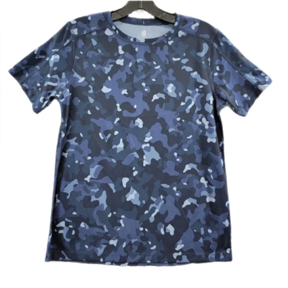 ID Ideology Indigo Sea Blue Camo Athletic Tee Boys Size Large NWT